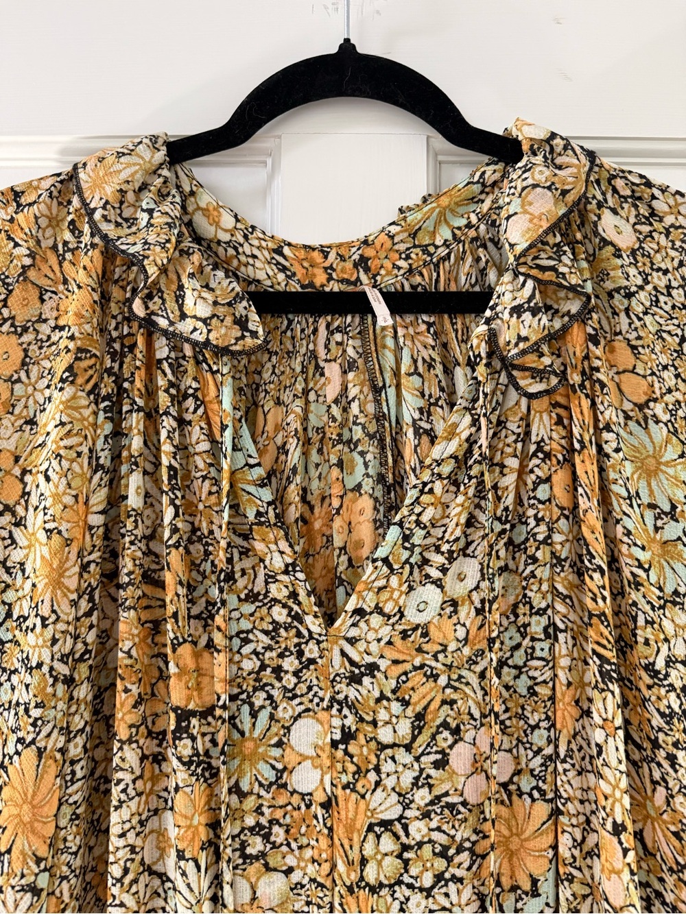 Free People Floral Tiered Long Sleeve Midi Dress in Mustard Floral - Picture 2 of 3